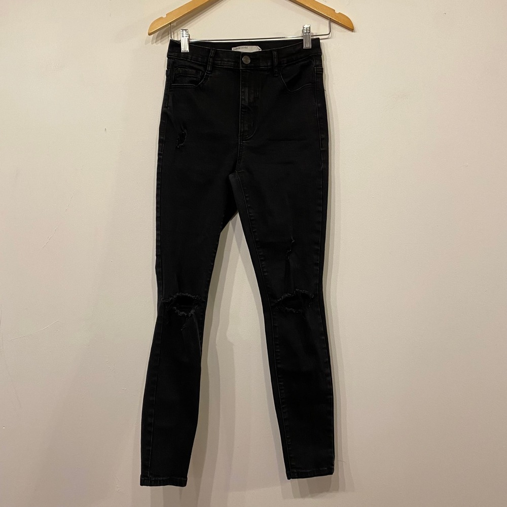 Garage Denim Women Black High Rise Distressed Skinny Jeans Size 27 Knee Slit